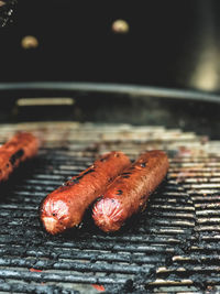 Close-up of meat on barbecue grill