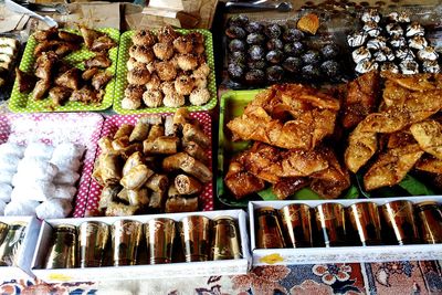 High angle view of food for sale in market