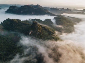 High angle view of mountains against sky