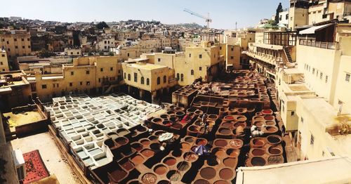 High angle view of buildings in city