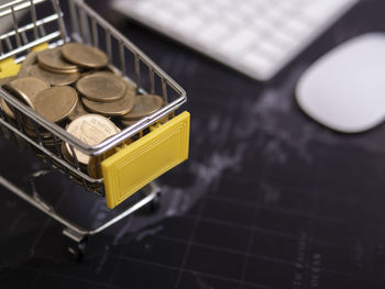 High angle view of laptop on table