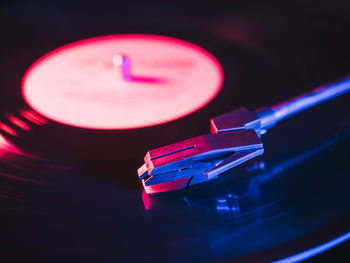 High angle view of record player needle