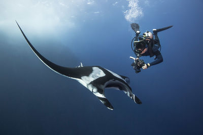 Low angle view of scuba diver