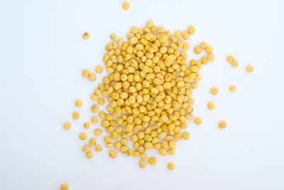 High angle view of eggs against white background