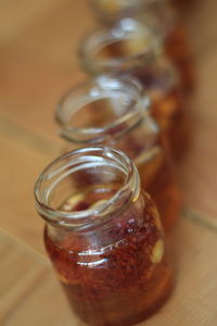 Close-up of glass of jar on table