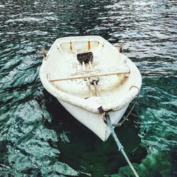 High angle view of abandoned boat moored in sea