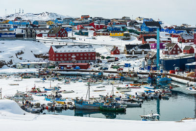 High angle view of buildings in city