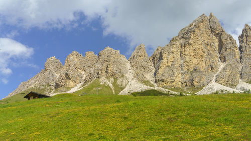 Panoramic view of rocks on field against sky