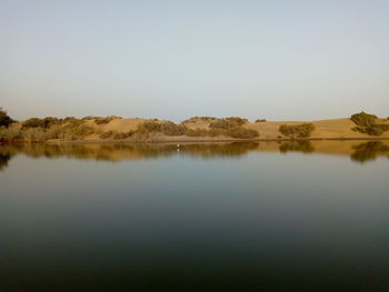 Scenic view of lake against clear sky