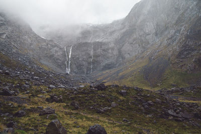 Scenic view of landscape during foggy weather