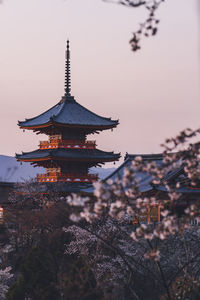 Low angle view of pagoda against sky