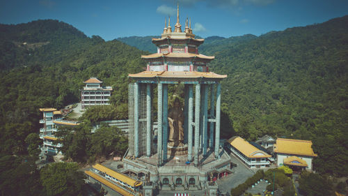 High angle view of temple building against sky