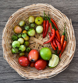 High angle view of tomatoes in basket