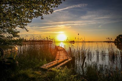 Scenic view of lake against sky during sunset