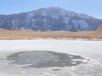 Scenic view of snowcapped mountain against sky