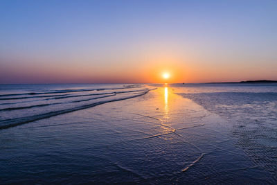 Scenic view of sea against clear sky during sunset