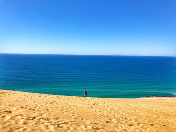 Scenic view of sea against clear blue sky