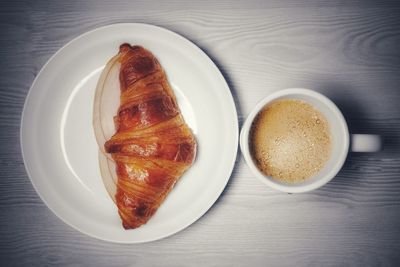 High angle view of breakfast served on table
