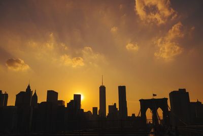 Silhouette of cityscape at sunset