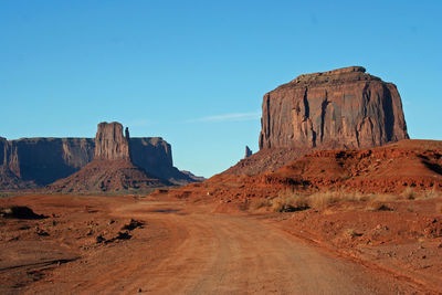 Rock formations in desert against clear blue sky