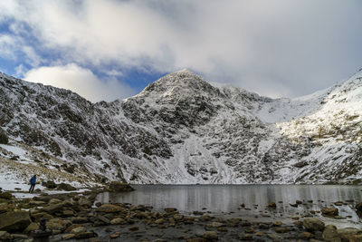 The summit of snowdon in winter in snowdonia national park in north wales, uk