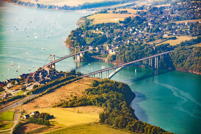 High angle view of bridge over sea