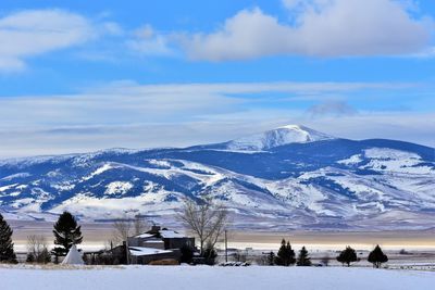 Scenic view of snowcapped mountains against sky