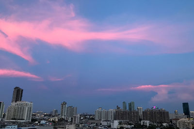 Buildings in city against sky during sunset