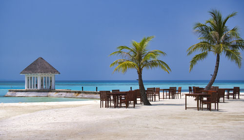 Scenic view of beach against clear sky