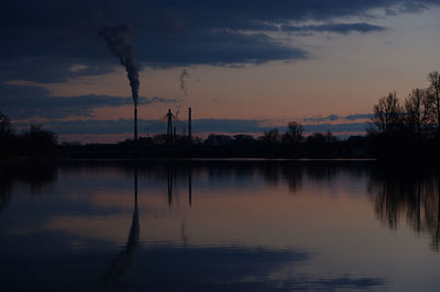 Scenic view of lake at sunset