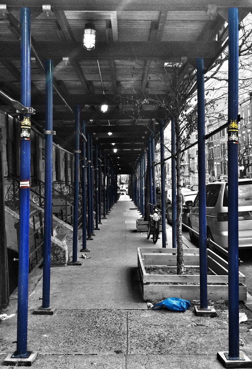 the way forward, diminishing perspective, empty, in a row, built structure, architecture, vanishing point, absence, architectural column, long, transportation, narrow, sunlight, column, indoors, day, walkway, metal, no people, ceiling