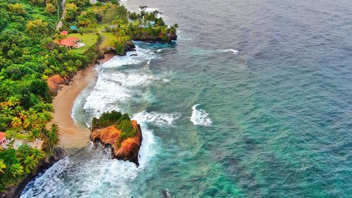 High angle view of rocks in sea