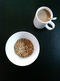 High angle view of breakfast on table