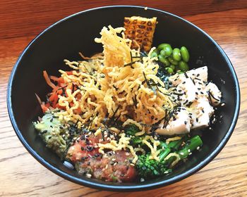 High angle view of food in bowl on table