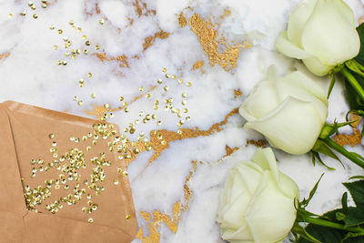 High angle view of white flowers