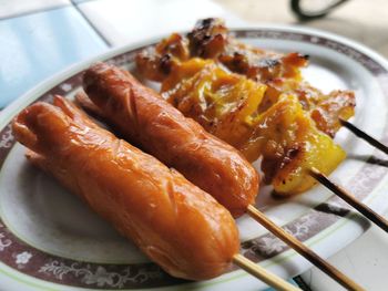 High angle view of food in plate on table