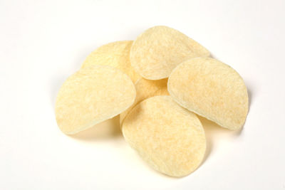 Close-up of cookies against white background