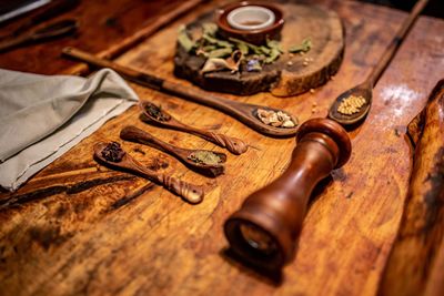 Close-up of kitchen utensil on table