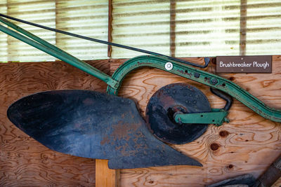 High angle view of old machinery at home