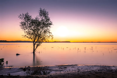 Scenic view of lake against sky during sunset