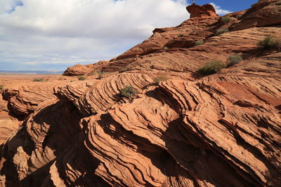 Scenic view of sand dunes against sky