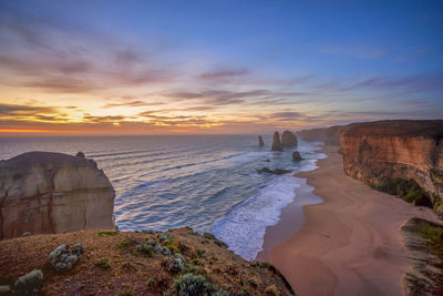 Scenic view of beach during sunset