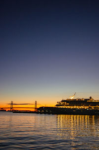 Scenic view of sea against clear sky during sunset