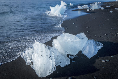 High angle view of ice on beach