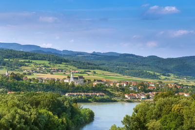 View of danube river from melk abbey, austria.