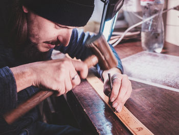 Man working on table