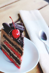 Close-up of cake in plate on table