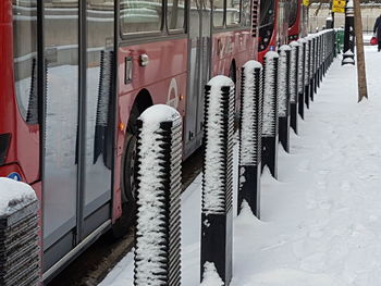 Snow covered brick wall