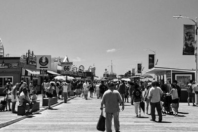High angle view of people in city