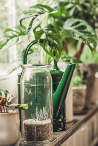 Close-up of glass jar on table